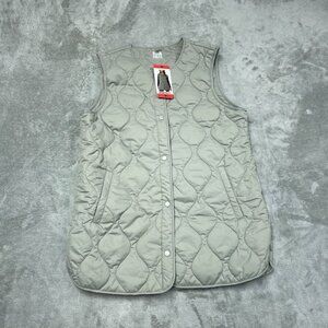 32 Degrees Womens Quilted Snap-Front Vest Size M Olive Polyester d0470